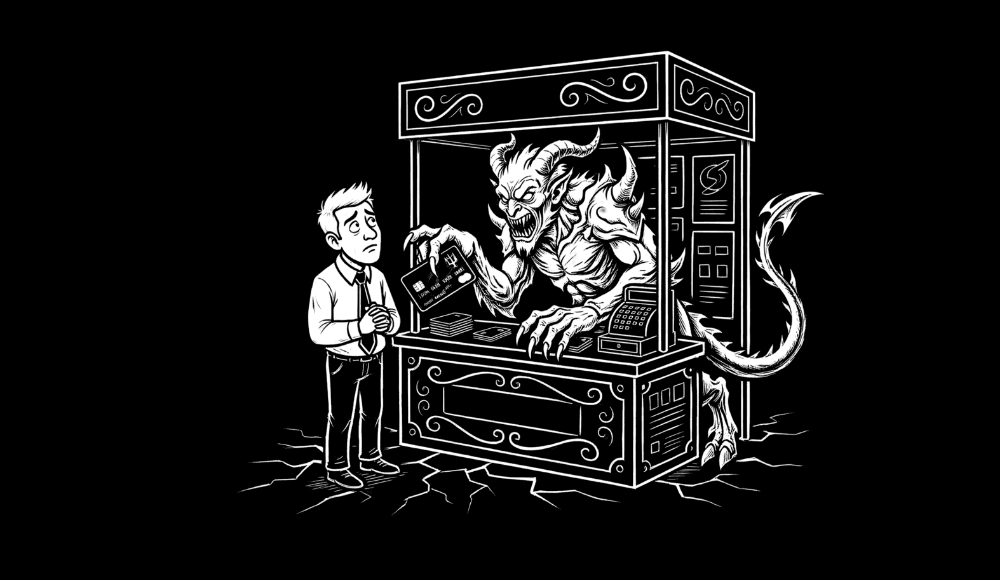 The devil trying to sell a credit card