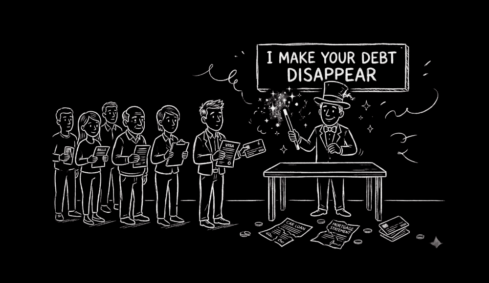 Magician making people's debt disappear