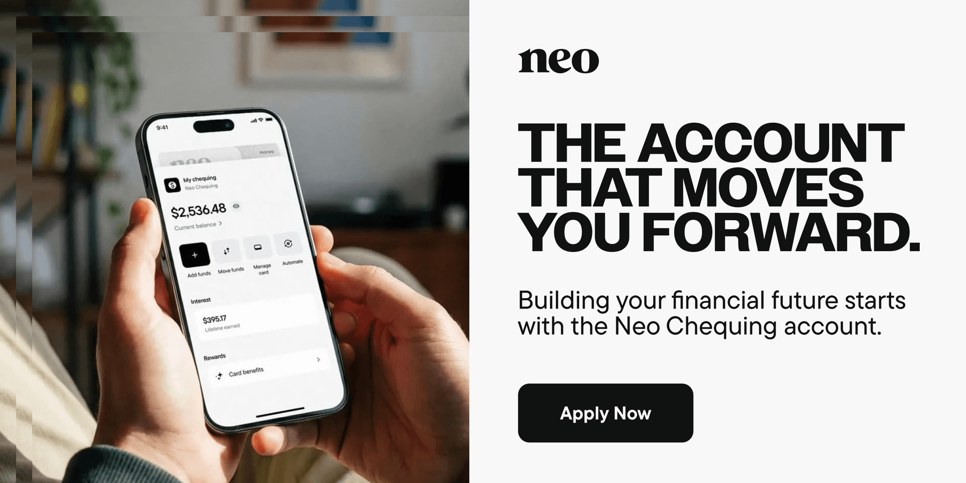 A Canadian using the Neo Chequing account via the Neo app