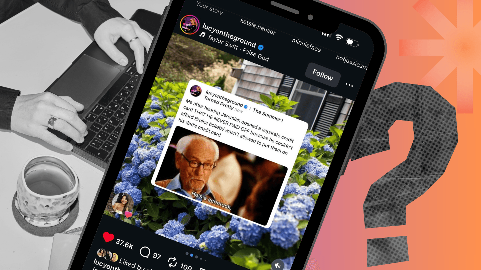 Social media meme about The Summer I Turned Pretty S3, Ep6: Jeremiah’s Credit Card Score, when he didn't pay his credit cards.