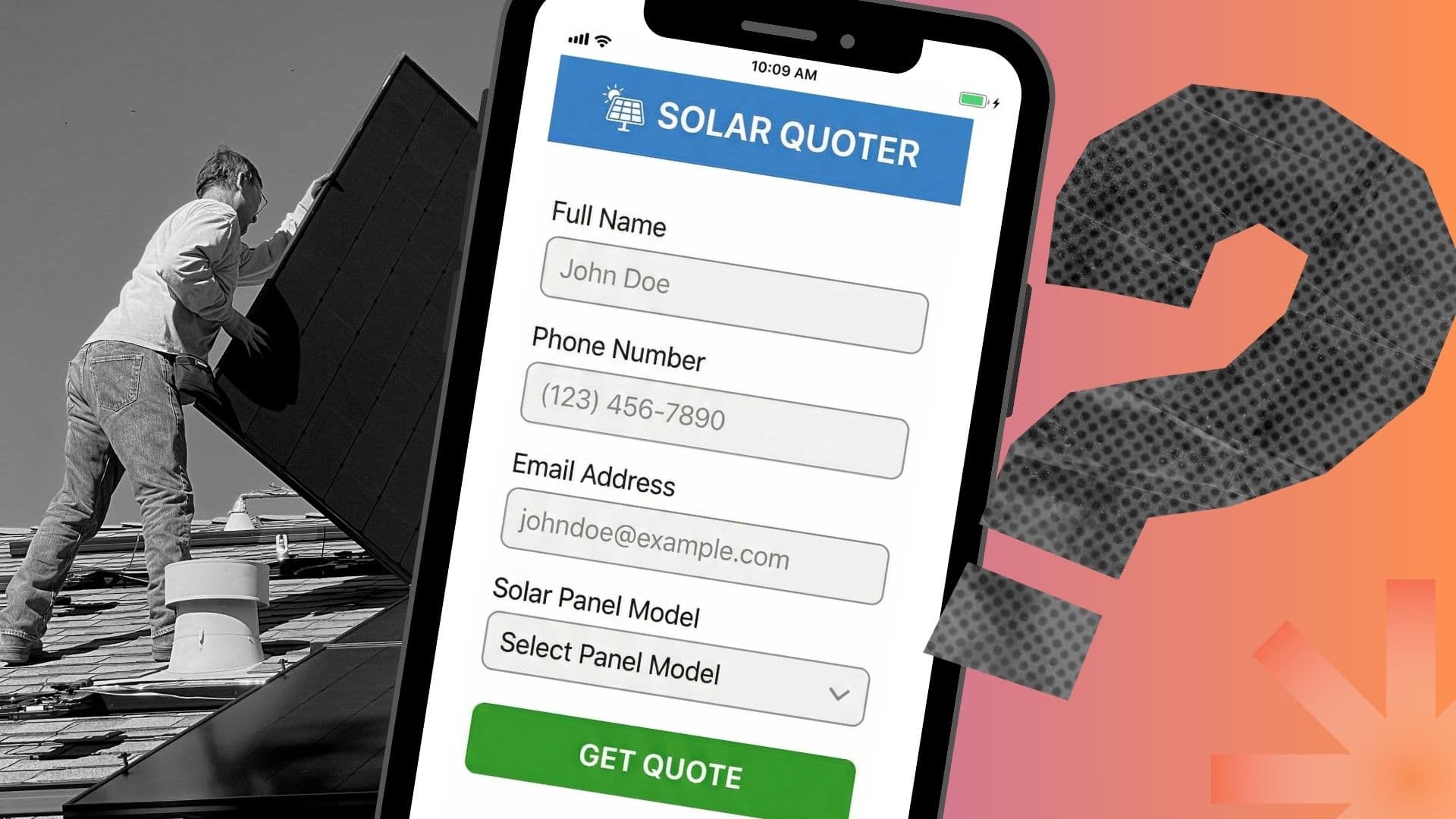 A phone with a solar panel quoter and a Canadian company installing solar panels on a home. Read more for savings and programs.