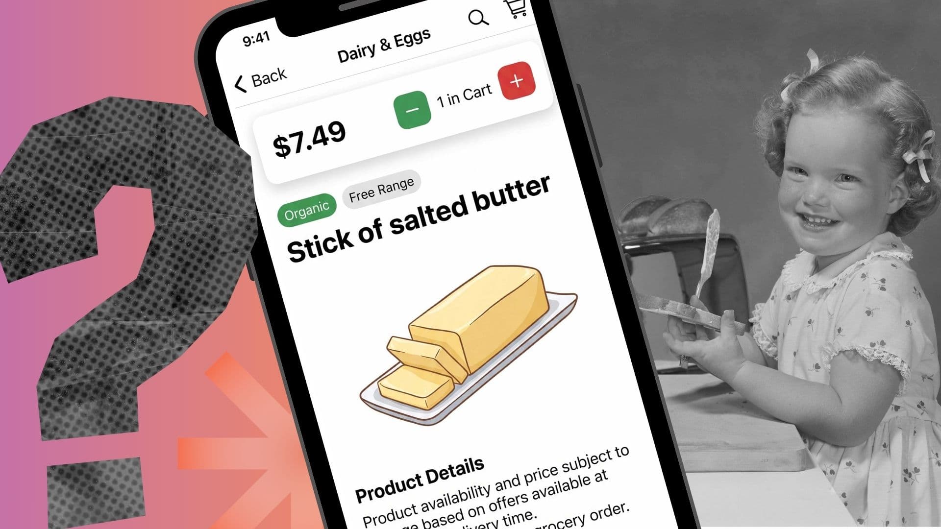 A Canadian little girl buttering toast. And a phone screenshot showing butter costing almost $8.