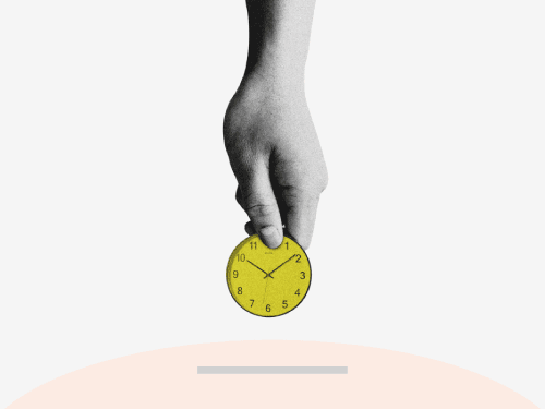 A hand holding a clock coin, putting it into a piggy bank, symbolizing the cost of convenient tax for Canadians.