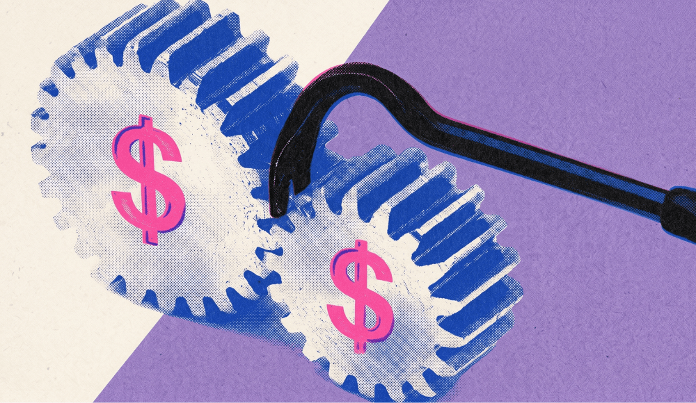 Two gears being stopped by a crow bar