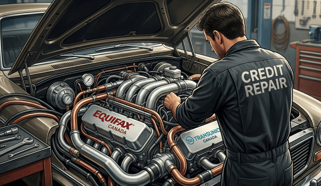 A credit repairman working a credit score engine