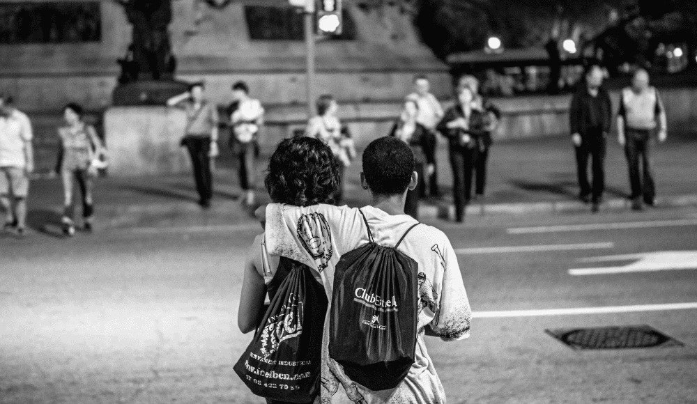 A couple in a public place